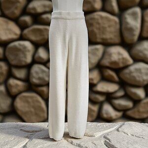 Ivory Knit Jogger Pants Women Large Loose Cuff Cozy Minimalist Lounge Winter